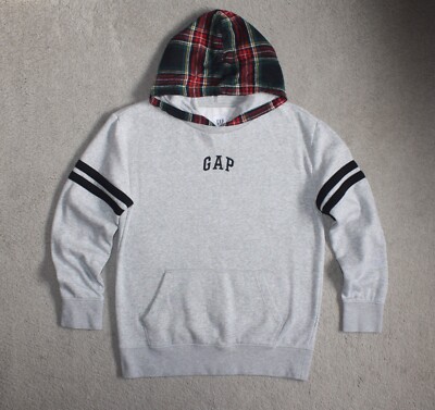 JUNGEN GRAU/KARIERTER OVERHEAD HOODIE VON GAP GR XXL 13 JAHRE 