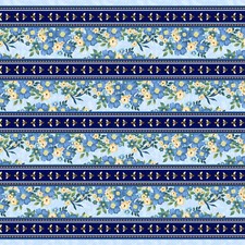 Floral Fabric Bee Blue Yellow Flower Stripe Studio E YARD