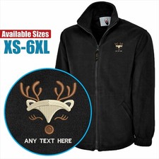 Giacca Pile Ricamata Renna Natalizia Festa Natale 2021 Uomo Full Zip Jacket