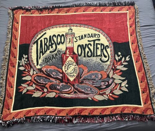 Tabasco Hot Sauce Logo Woven Throw Blanket Kaplin Tapestry Oysters Louisiana 56” - Picture 1 of 5