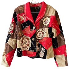 Y2k Women’s Sz M Patchwork Tapestry Art To Wear Blazer Boho