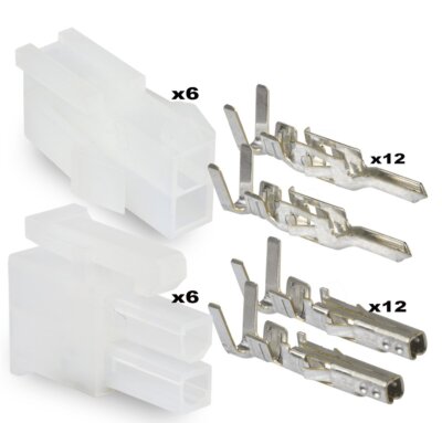 2 Pin Connector Lot 6 Matched Sets w/18-24 AWG w/Pins Mini-Jr