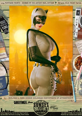 Catwoman SEXY DC Animated Universe Comic Signed A3 Print Sunset City Gotham Hero