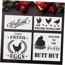 4 Pieces Hen Chicken Farmhouse Stencils Farm Fresh Eggs A:Farmhouse Hen Chicken