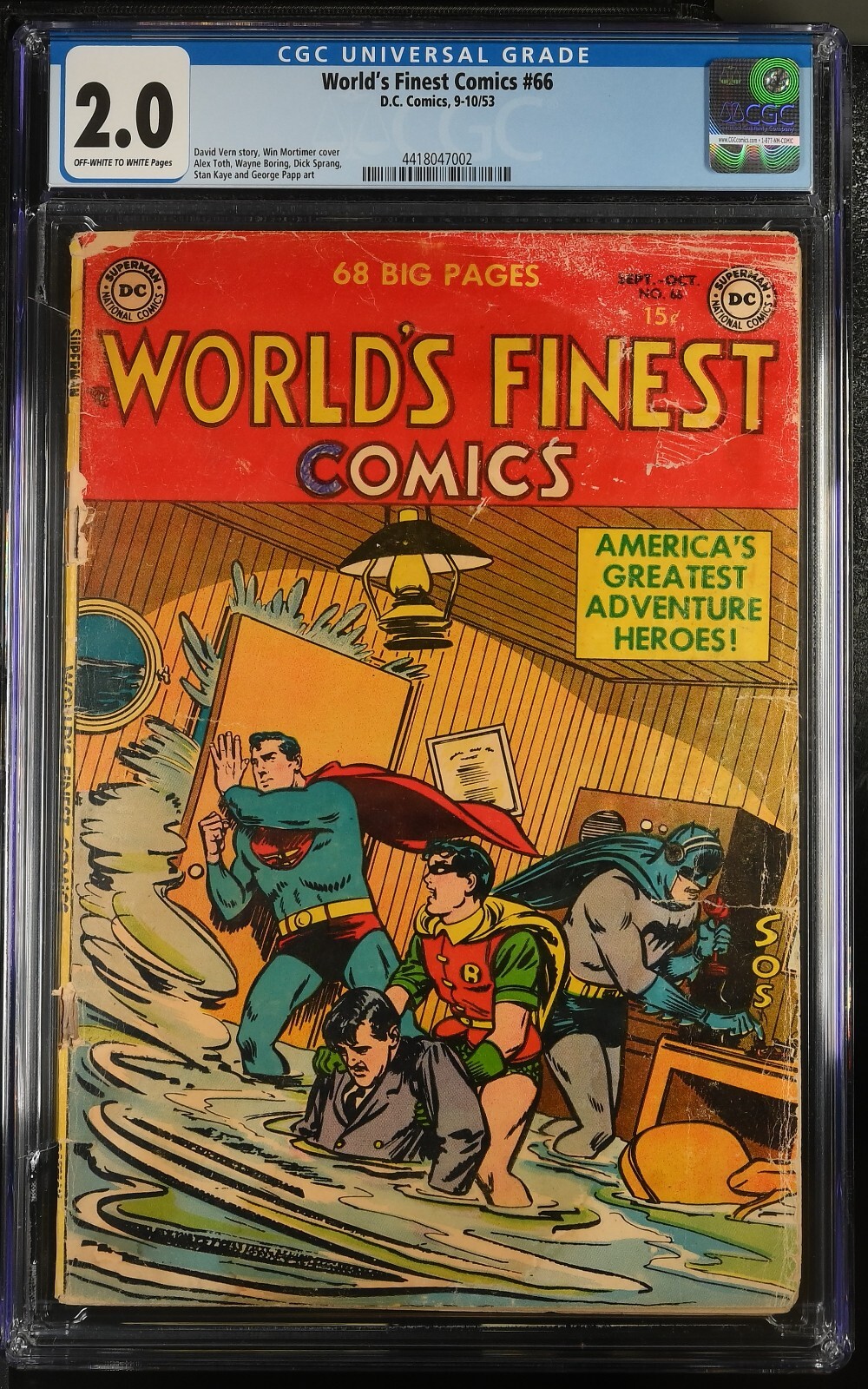 WORLDS FINEST DC COMICS #66 CGC 2.0 GOLDEN AGE COMIC BOOK 1953 GRADED ...