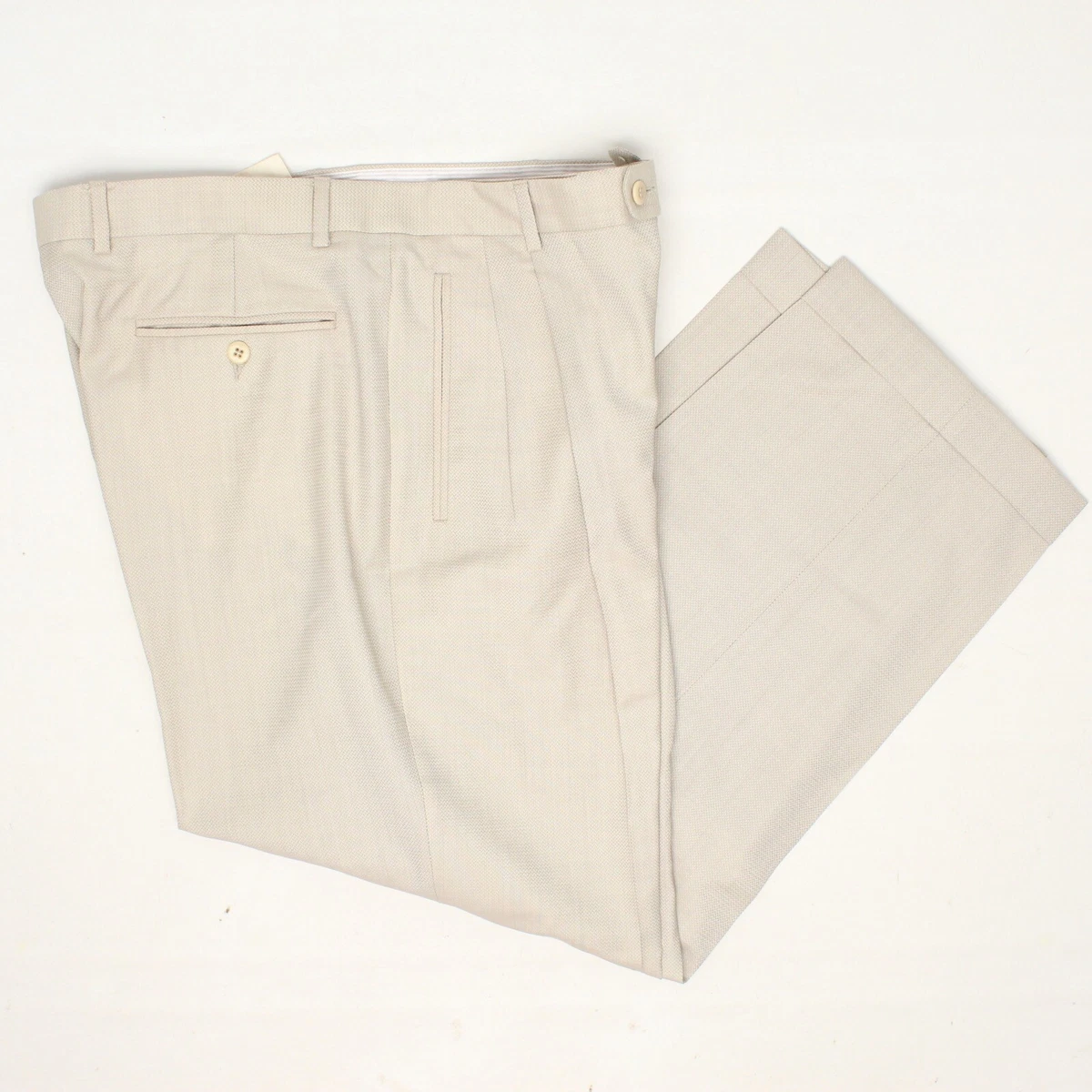 Zanella Duncan Mens Dress Pants 35x29 Light Gray Diamondplate Weave Pleated