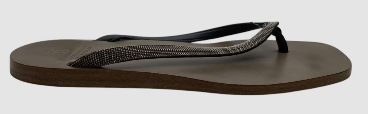 サンダル・ミュール BRUNELLO CUCINELLI LEATHER THONG SANDALS Brunello Cucinelli Women's Beige Monili Leather Thong