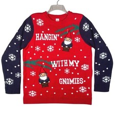 Holiday Time Ugly Christmas Sweater Gnome HANGING WITH MY GNOMIES Youth XL 14-16