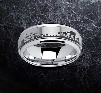 Star Wars Hoth Battle Scene Spinner Ring, Tungsten Carbide Wedding Ring  8mm