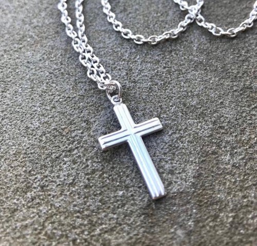 Mens Cross Necklace Sterling Silver 20 