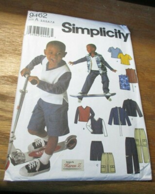 SEWING PATTERN SIMPLICITY 9462 Size A 3-8 Boys Pants Shirts UNCUT
