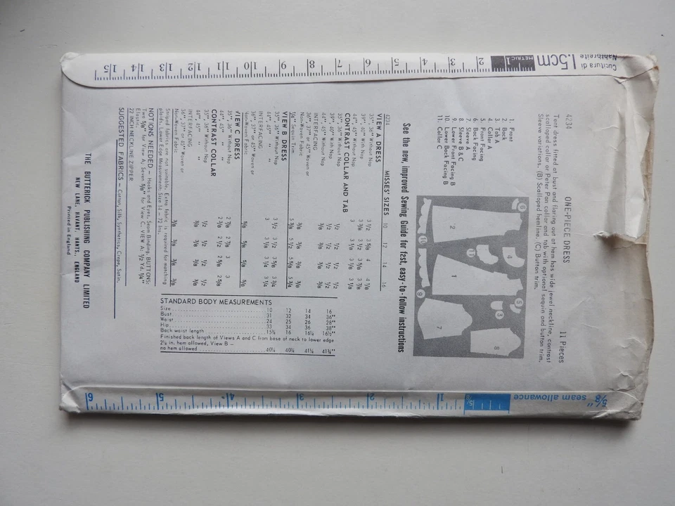 Butterick 4234 sewing pattern Tent Dress with collar sz 14 vintage 1966 FF RARE - Image 2 of 2