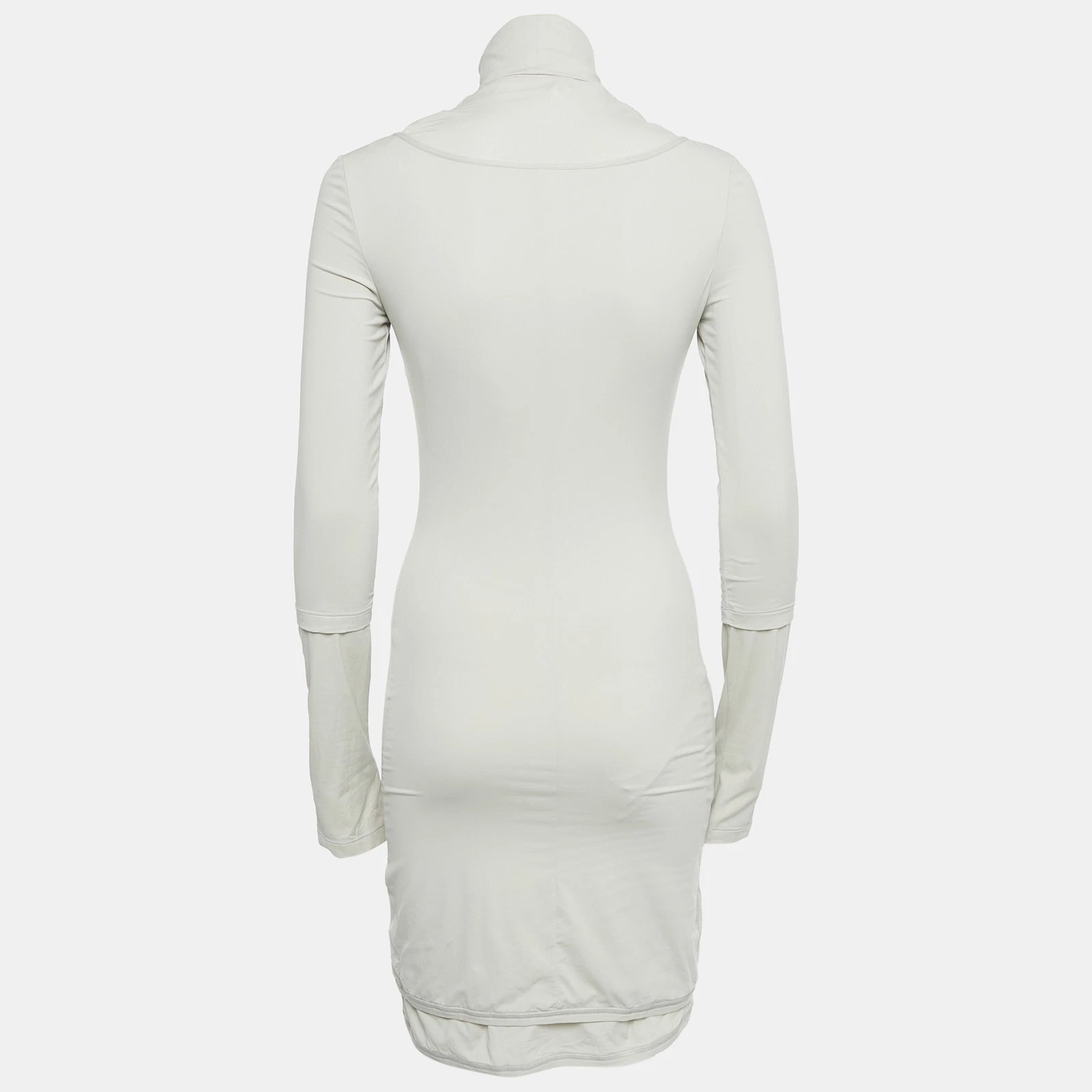 Abito Bodycon Scollo Tartaruga Maglia Off White Grigio Stampa Off M
