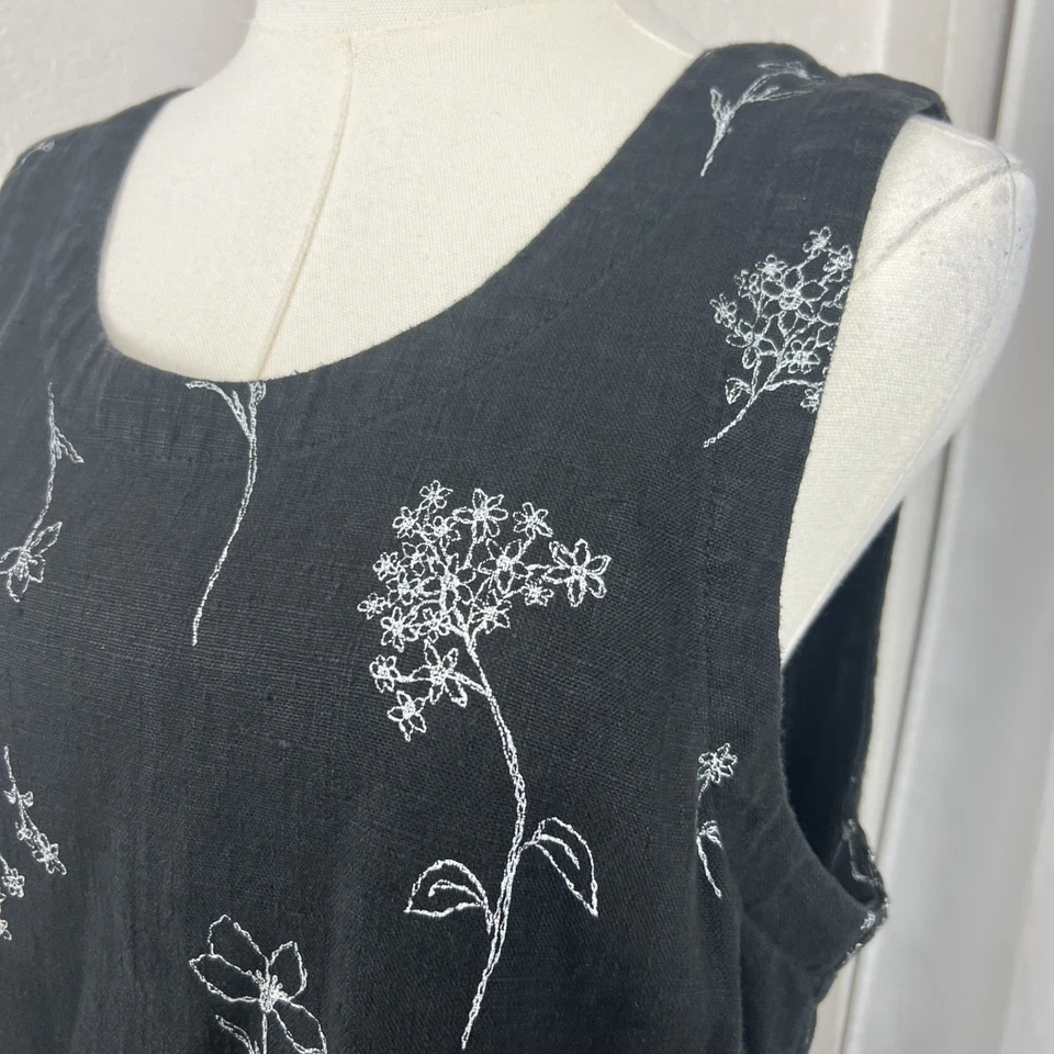 Vestido De Colección Studio Ease Para Mujer 8 Negro Bordado Floral Lino Lagenlook Artístico Foto 3 de 4