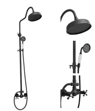BWE Matte Black 2-Spray Round High-Pressure Wall Bar Shower Kit with Hand Shower