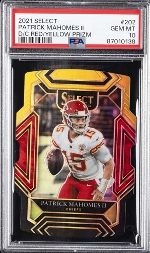 2021 PANINI SELECT DIE CUT RED YELLOW PRIZM #202 PATRICK MAHOMES II PSA 10