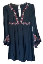 American Eagle Dress Women's XS Black Floral Embroidered Shift Boho