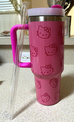 Hello Kitty 40 oz Pink Insulated Tumbler Handle Slide Lock Lid Straw