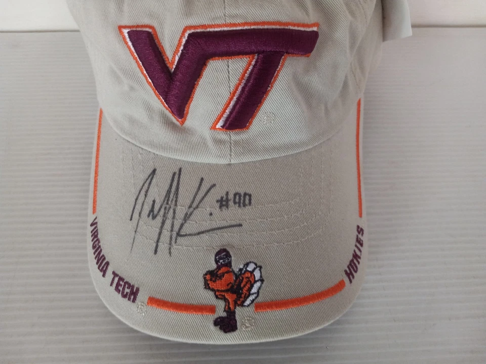 Sombrero Jeff King #90 Virginia Tech Autografiado Firmado Automático Beige/Granate/Naranja Foto 2 de 4