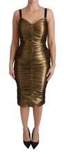 Dolce & Gabbana Gold Metallic Stretch Bodycon Ruched Women's Dress