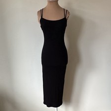 Reformation Kelsee Ribbed Black Spaghetti Strappy Cross Back Midi Dress EUC Sz S