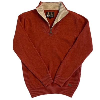 Barbour Nelson Essential Half Zip Jumper Sweater Brick Red 100% Lambswool Mens S