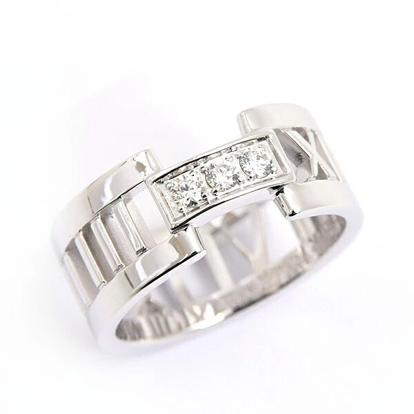 Tiffany & Co Open Atlas Ring 3 Diamond K18WG Wide Band US6 EU52 | eBay