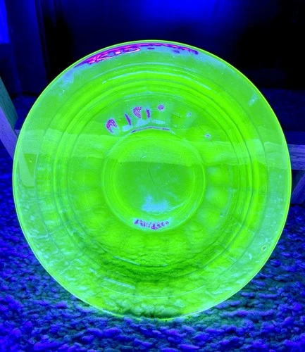 Vintage Uranium Anchor Hocking Green Glass Block Optic Large Fruit Bowl