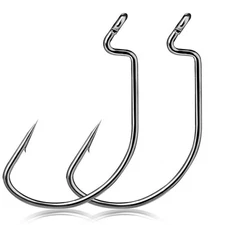 100Pcs EWG Worm Hooks Bass Trout Soft Plastic Lure Bait Offset Fishing Hooks