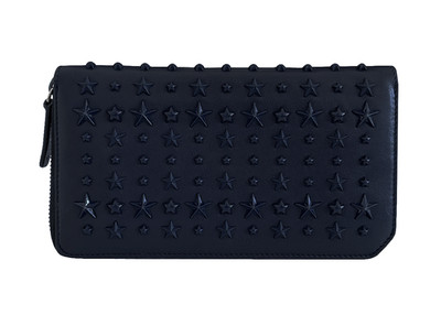 Jimmy Choo Star Studded Midnight Navy Blue Zip Around Wallet 25085 Rank S