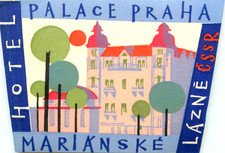 Hotel Palace ~PRAHA PRAGUE~ Artistic Old ART DECO Czech Republic Luggage Label