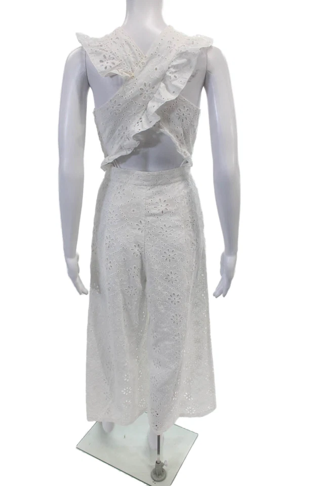 Mono Alice McCall para mujer de algodón con estampado floral cruzado cuello alto blanco talla 2 Foto 3 de 4