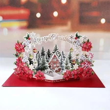 3D Paper Christmas Cards, Handmade Pop Up Merry Christmas Cards with Flower Bask