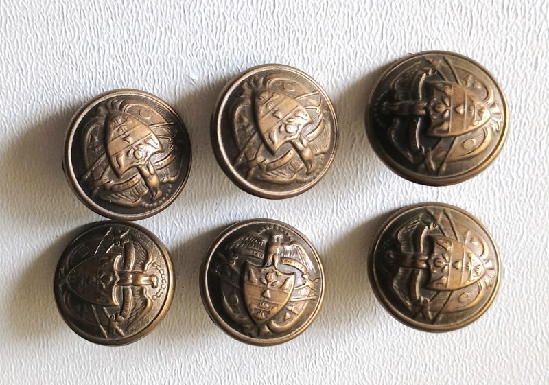 LOT of 6 Vintage Metal Embossed Eagle Shield Coat of Arms 21mm Round Button EUC