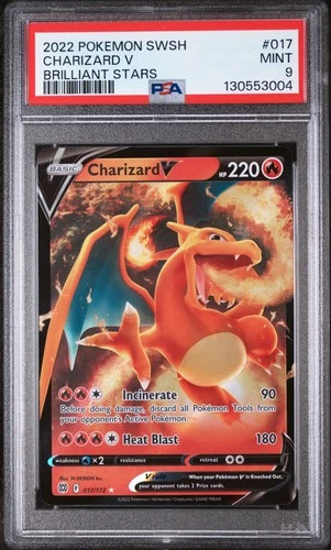 2022 POKEMON SWORD & SHIELD BRILLIANT STARS #017 CHARIZARD V PSA 9