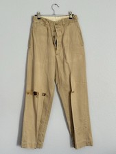 Vintage 40s 50s Khaki Button Fly Chino Pants 27x29 Army Cotton Thrashed AS IS