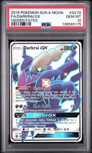 Pokemon 2019 Sun Moon Hidden Fates Darkrai GX SV70 Full Art Rare PSA 10