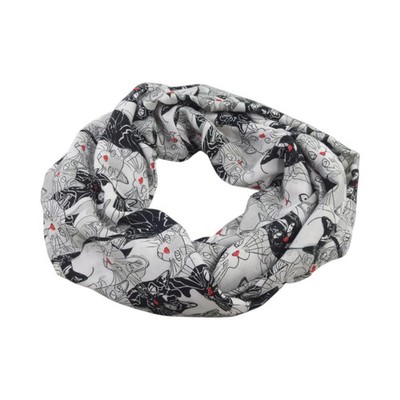 Damen-Rundschal Katzen schwarz weiß grau rot ca. 32 cm x 140 cm 100% Viskose