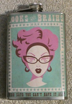 Looks and Brains Stainless Steel Flask Trixie & Milo NEW IOB Cheers to Style