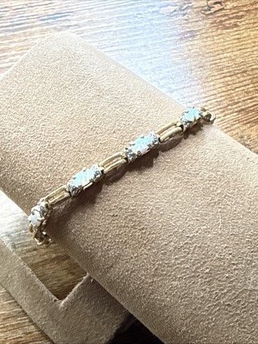 VINTAGE FAS 925 STERLING SILVER Gold Tone Multi Color OPAL BRACELET 7 1/2"