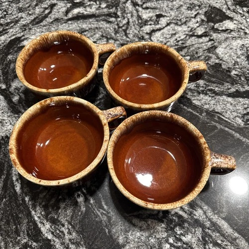 Hull Brown Drip Soup Mugs - Lot of 4 - No Lids - Pre-Owned