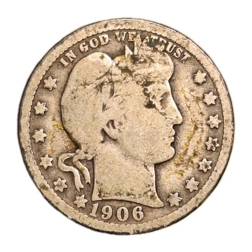 1906 Barber Silver Quarter ~VG Decently Circulated Decent Patina 90% Silver Coin