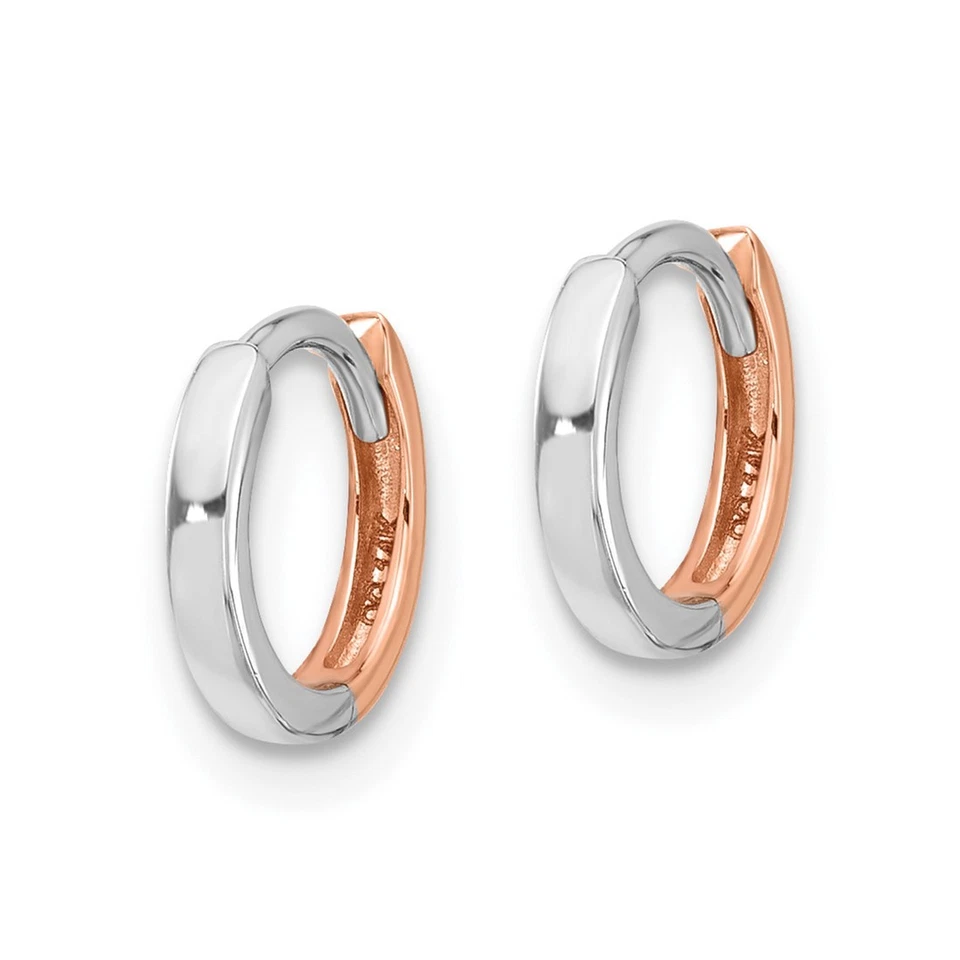 7mm 14k Two-tone Gold Rose and White Gold 1.75mm Hinged Hoop Earrings - Image 2 of 4