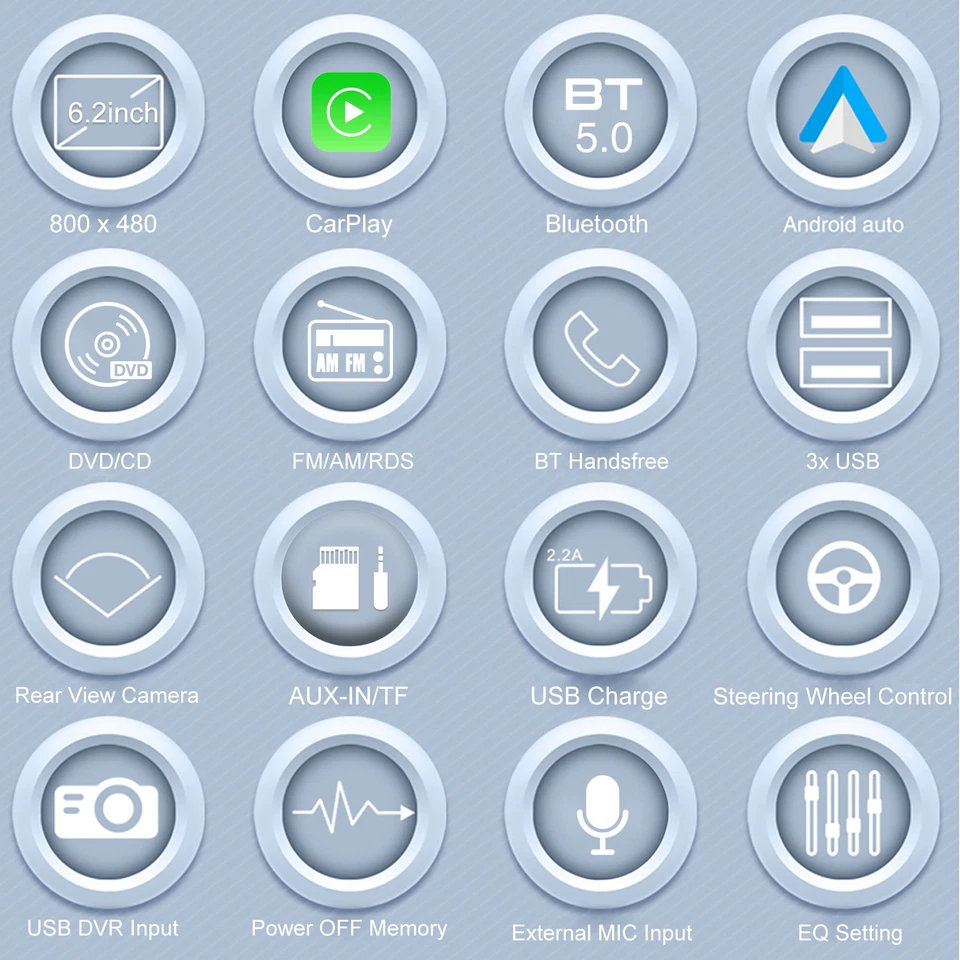 6.2 Inch Car Stereo Double 2DIN Carplay DVD CD Android Auto Head Unit AUX USB BT - Image 3 of 4