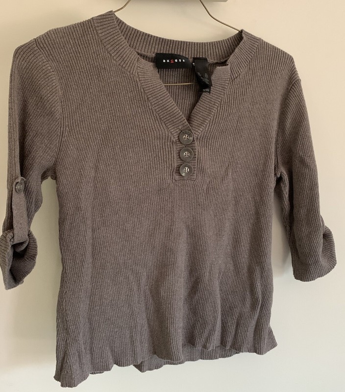 Access Womens XL Knit Top Sweater 3/4 Sleeve 100% Cotton - Mushroom Color
