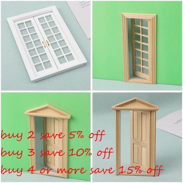 Kids Gift Toys Wooden Frame Doll House Window Doll Furniture Doors Glass Plate