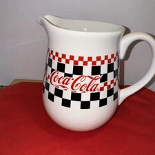 Gibson Coca Cola 72 Oz Pitcher 7 1/2" Black Red Checkerboard Vintage 1996