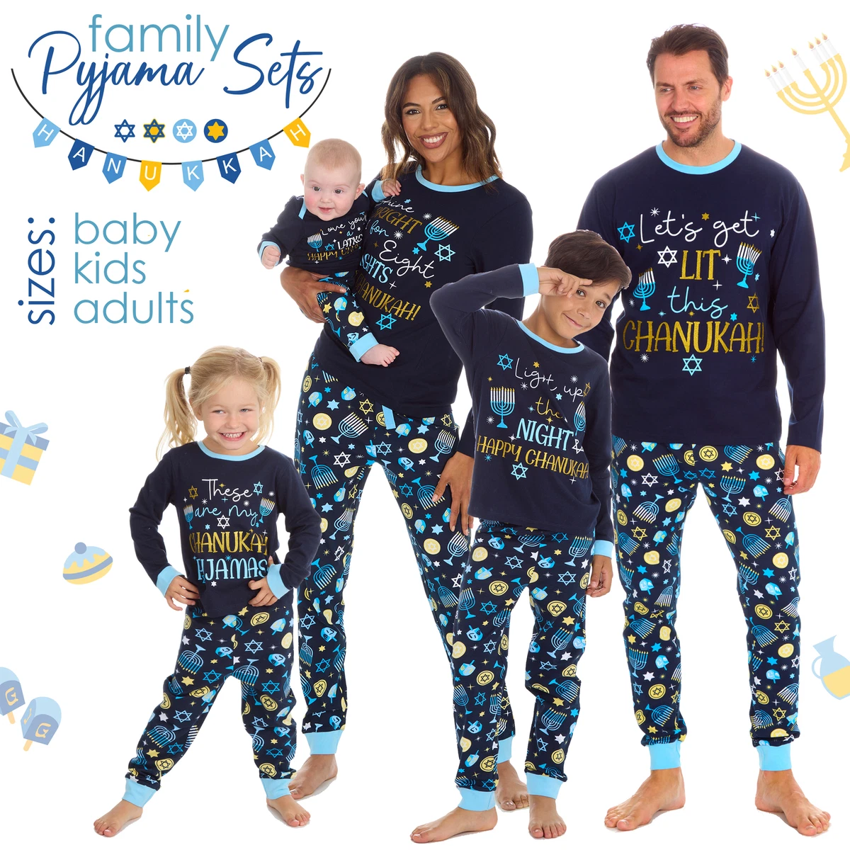 Hanukkah Family Matching Pyjamas Adult Kids Babies Pyjama Sets Happy Chanukah UK