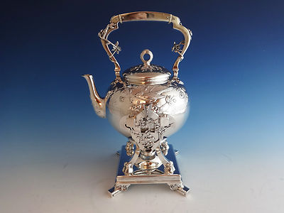 Japanese by Tiffany and Co Sterling Silver Kettle On Stand w/Birds