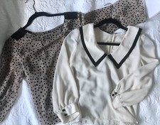 Lot Of 2 Blouses Top White Pilgrim Collar Polka Dot 3/4 Sleeve Small